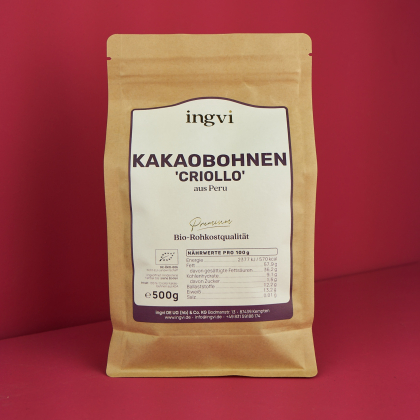 ingvi Kakaobohnen Criollo, Rohkostqualität, Bio, 500 g
